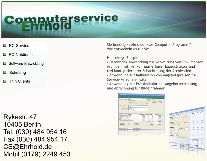 Computerservice Ehrhold Anwendungsentwicklung und -optimierung, Datenbanken, Kalkulationen, Administration